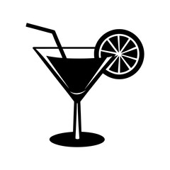 cocktail icon sign martini glass lemon vector silhouette