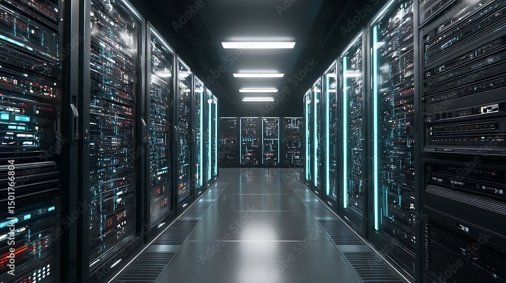 Aufkleber modern rack led console in server room data center
