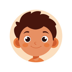 Adorable cartoon portrait of a young boy with brown hair and friendly expression