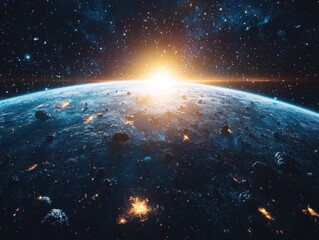 Obraz premium Dramatic cosmic explosion outer space digital art sci-fi environment aerial view intergalactic concept
