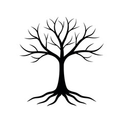 Fototapeta premium Vector art of Silhouette of a bare tree with roots isolated on white background