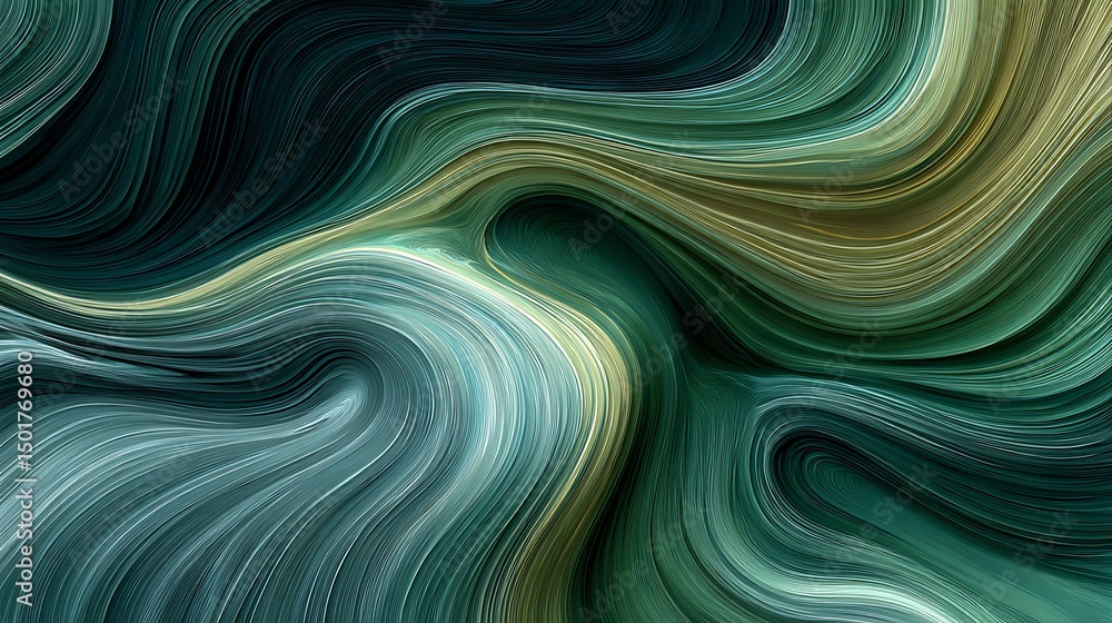 Aufkleber gray green and blue flow of wavy lines abstract wave