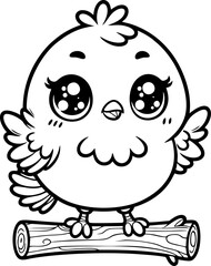 Obraz premium Adorable Cartoon Bird Coloring Page kawaii_bird_on_branch_coloring_page