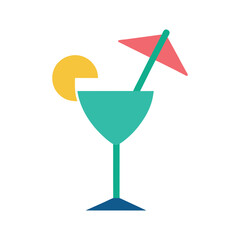Cocktail drink with lemon and umbrella isolated on white background