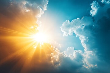 Fototapeta premium The sky is filled with fluffy pink clouds, creating a serene and peaceful atmosphere. The colors of the clouds are vibrant and eye-catching, making the scene feel almost magical