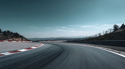 Fototapeta premium Deserted motor sport asphalt race track, empty of any cars