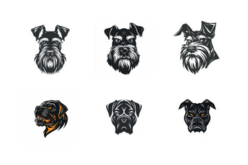 Six dog breed head illustrations miniature schnauzer and boxer