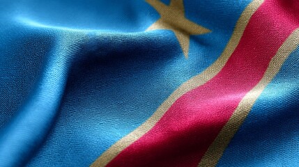 Close-up view of the Democratic Republic of the Congo flag fabric showcasing vibrant colors and intricate details
