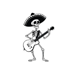 Skeleton Musician with Sombrero Silhouette vector on white background

 
