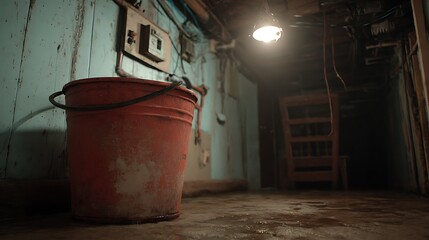 Bucket with mob in flooded basement or electrical room