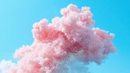 Vibrant pink smoke cloud rising against clear blue sky nature event abstract scene outdoor environment aerial view