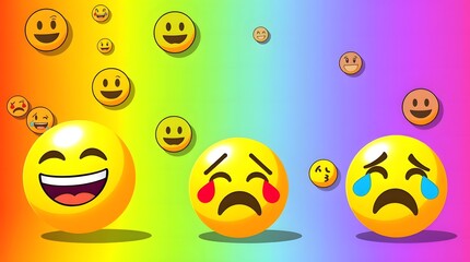 A vibrant background of numerous yellow emoji faces with different expressions creates a cheerful and playful digital pattern. Abstract concept
