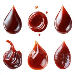 Obraz premium Ketchup drops on white background studio shot close-up of various shapes and textures condiment for food photography