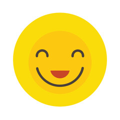 Fototapeta premium Happy yellow smiley face with smiling expression and red mouth on a white background