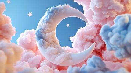 Moon and stars with Pisces and Gemini signs in a pink floral spring illustration