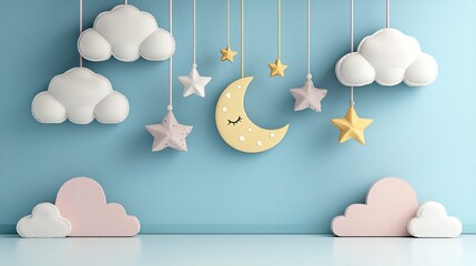 Moon and stars with Pisces and Gemini signs in a pink floral spring illustration