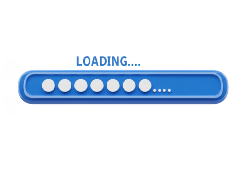 Blue loading bar with white circles on a black background indicating progress 85 isolated on transparent background