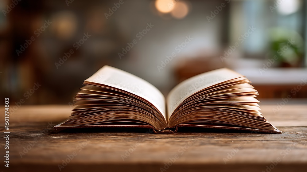 Aufkleber an open book sitting on top of a table