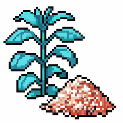 Fototapeta premium Pixel art plant and soil retro gaming agriculture and gardening, 8 bit digital nature design