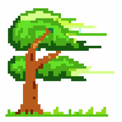 Fototapeta premium pixelated tree with green leaves and brown trunk, retro 8 bit digital art