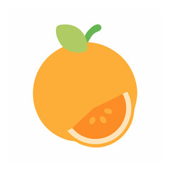 Fresh juicy orange fruit vector illustration with a green leaf