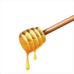 Honey dipper with sweet honey drops isolated on white background
