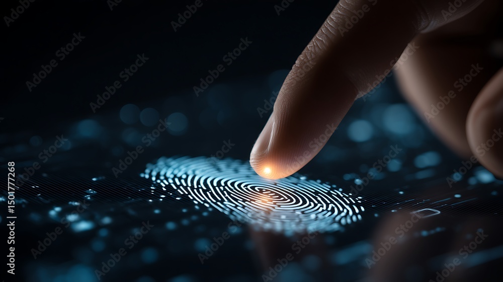 Aufkleber 2Fa authentication login or cybersecurity fingerprint and secure online connection of professional trading or financial personal electronic banking account, wide futuristic banner design