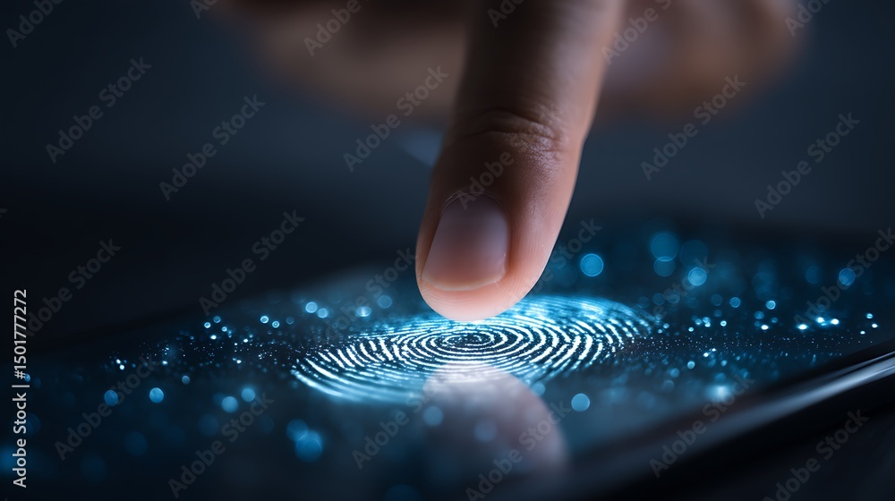 Leinwandbilder 2fa authentication login or cybersecurity fingerprint and secure online connection of professional e