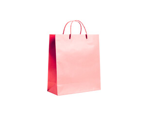 Elegant salmonpink paper shopping bag with twisted rope handles angled view