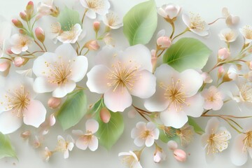 Delicate White Blossoms in Full Bloom Close Up Soft Light Springtime Floral Beauty Gentle Pastel Shades