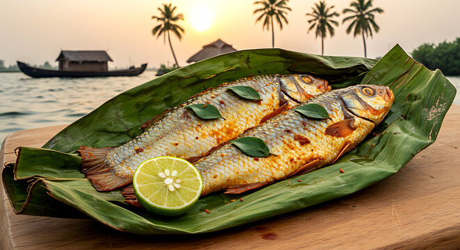 Kerala Karimeen Pollichathu, banana-leaf fish - pearl spot fish with kokum and spices 
