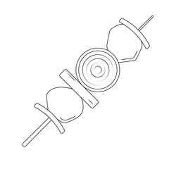 Meat Skewer with Onion Outline Icon Illustration on White Background