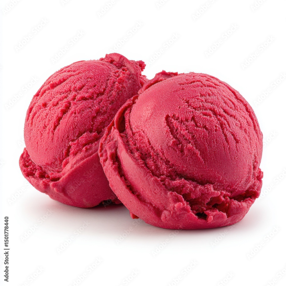 Aufkleber two scoops of raspberry ice cream close up studio shot on white background sweet frozen dessert trea
