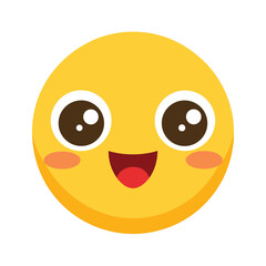 Happy animated emoji smiling with big eyes and cheeks isolated on white background