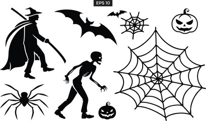 Fototapeta premium Classic Halloween Silhouette Vector Illustration Pack