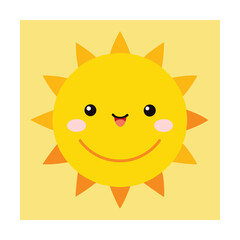 Cheerful cartoon sun smiling with blush and yellow background for childrens illustrations