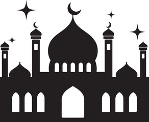 Minimalist Mosque Silhouette Vector with Domes and Minarets