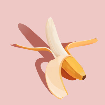 recommend clip art: Vector illustration of isolated banana icon. Peeled ripe banana isolated on pink background.