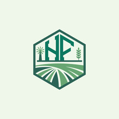 Modern Agricultural HF Logo Design. Letter HF Farm Logo and Field Icon for Eco-Friendly Branding. HF Sustainable Agriculture Emblem