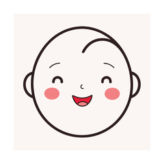 Smiling baby face cartoon illustration in flat design style with cute pink cheeks