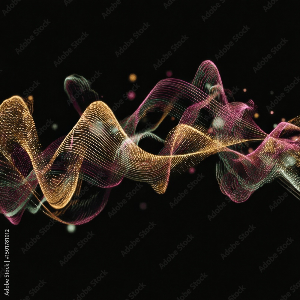 Poster abstract particle wave flows in dynamic composition on black background digital art style for modern