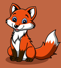 smilling fox sitting down with cartoon style on isolated background 