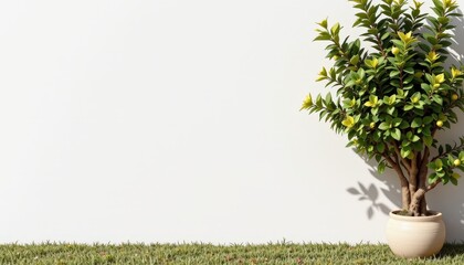 Lush Green Potted Plant Against Minimalist White Wall Indoor Space Modern Decor Natural Aesthetic