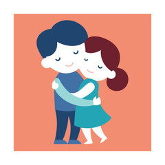 Cute cartoon illustration of a loving couple embracing in a sweet and warm embrace