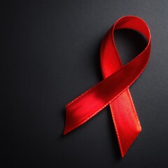 Red ribbon awareness campaign for AIDS on dark background close up studio shot for solidarity and support
