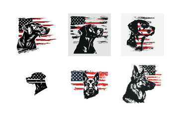 Patriotic dog portraits american flag background
