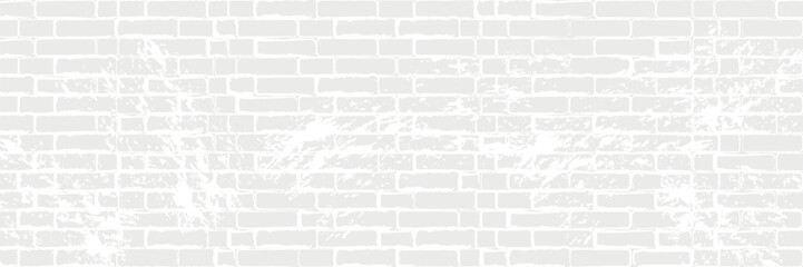 white brick wall, painted stone masonry pattern and concrete and white paint splashes, grunge background