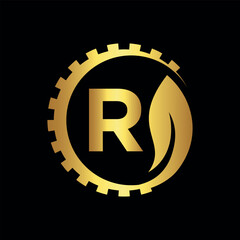 Industrial Logo combine with letter R vector template