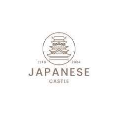 Japanese Castle Line Art in Circle – Minimalist Traditional Architecture Icon