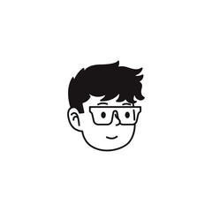 Cartoon Boy Face with Glasses – Black and White Line Art Avatar Illustration